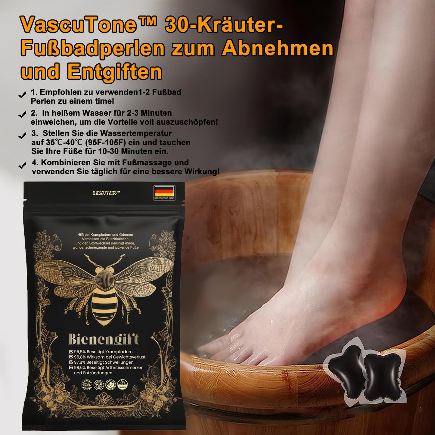 VascuTone™ 🍃 Bienengift Schlankheits-Detox-Fußbad-Perlen - (EU Lymphatic Association ELA zertifiziert)