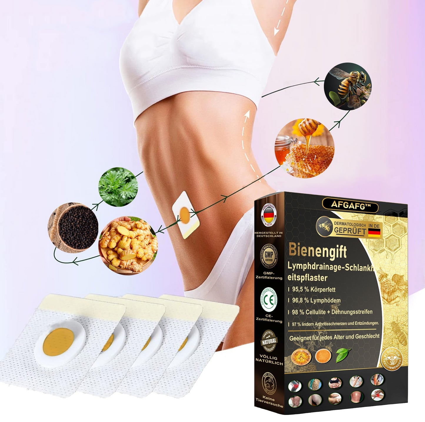 🐝✨ AFGAFG™🌿🌿 Bienen-Venom Lymphatischer Drainage Schlank-Patch【Empfohlen vom Arzt - Geeignet für Männer und Frauen】